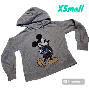 Disney Gap Mickey Mouse Sequin Hooded Sweater Grey Pullover Fall Size XSmall